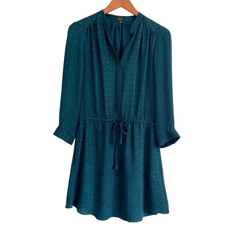 Babaton Aritzia 100% Silk Croc Print Mini Dress Sz S Green Drawstring Comfort